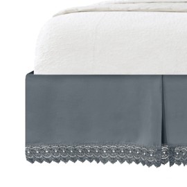 Elegant Comfort Narina Collection Lace Bed Skirt 15inch Drop, 1500 Thread Count Egyptian Quality, Sophisticated Design for a Vintage Look- Easy Care and Wrinkle Resistant, Lace Bedskirt, Queen, Gray