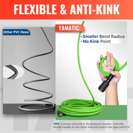 YAMATIC Flexible Pressure Washer Hose 35FT, 3400 PSI 1/4'' Power Washer Hose Replacement for Gas&Electric Washer, Kink Resistant Extension Leak-Free M22 Fittings, Green