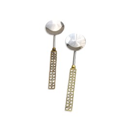 India Handicrafts Trellis Cut-Out Handle, Antiqued Gold/Silver Tone 11.2 Inch Stainless Steel Salad Server Set, 75082