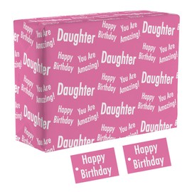 Hunts England - 2 Sheets Of Daughter Birthday Luxury Wrapping Paper For Girls - Includes 2 Gift Tags - Daughter Female Folded Gift Wrap - Urban Colour Collection - Daughter Gift Wrap - For Children