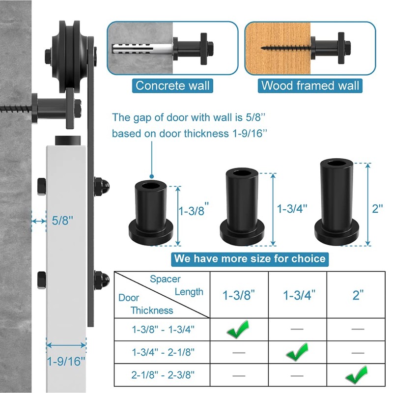 ZEKOO 1-3/8" Sliding Barn Door Hardware Track Spacers Replacement Assemblies