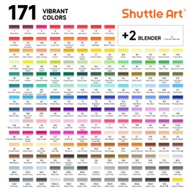 Shuttle Art 172 Colors Dual Tip Alcohol Based Art Markers,171 Colors plus 1 Blender Permanent Marker 1 Marker Pad with Case Perfect for Kids Adult Coloring Books Sketching and Card Making