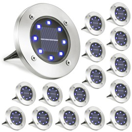 LYHOPE Solar Ground Lights Outdoor, 16 Pack 8 LED Solar Disk Lights Waterproof Garden In-ground Pathway Lights Landscape Lighting for Lawn,Yard,Deck,Patio,Walkway (Blue)