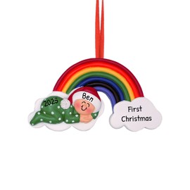 Baby Under Rainbow - Babies First Christmas Ornament Baby Christmas Tree 2024 Rainbow Ornaments by Elves