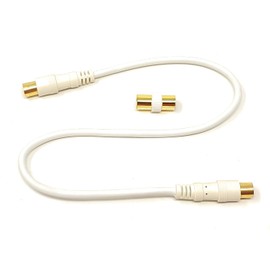 mCore 0.5m TV Aerial Coaxial Cable Male to Male, Satellite RF Antenna Coax RG59 Lead Gold Plated Connectors with Female Coupler (Straight, White, 0.5m)