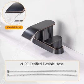 Waterfall Bathroom Sink Faucet 4 Inch Faucet 2 Handle Lead-Free Oil Rubbed Bronze, Bathroom Faucet with Pop Up Drain, 2 or 3 Holes Bathroom Basin Lavatory Mixer Tap with Deck Mount Plate