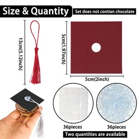 Gyufise 36Pcs Graduation Decorations 2025 Graduation Cap Cupcake Toppers Chocolate Decorations Mini Grad Cap Decor with Tassel Adhesive Dots for Class of 2025 Congrats Grad Wine Red