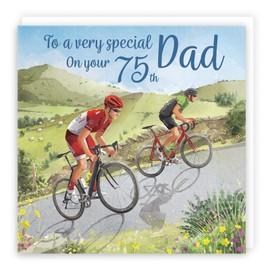 Hunts England - 75th Dad Road Cycling Birthday Card - Hill Climb - Road Bikes - Milo's - Fun - Age 75 Birthday Card For Dad - Men's - Age Seventy Five