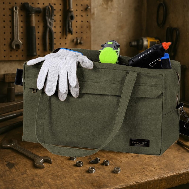 Tool Tote Bag, 16OZ Waxed Canvas Tool Bag with 7-Pocket
