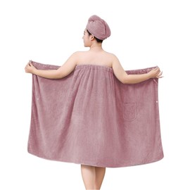 JIAHG Women's Plus Size Bathrobe Hair Towel Set Quick Dry Absorbent Bamboo Fiber Bath Towel Dress Wearable Shower Wrap Adjustable Bathing Skirt Spa Home Robe (UK, Alpha, XL, Plus, Tall, Purple)