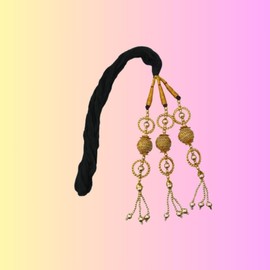 Paranda Hair Accessories I Tassles Accessories I Parandi Choti I Hair Extensions Parandi Choti I Bridal Wedding Accessories I Women Golden Parandi with Mirror