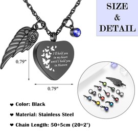 XIUDA Heart Urn Necklace for Ashes Cremation Jewelry with Birthstones Ash Necklace Memorial Cremation Necklace-I'll Hold You in My Heart Until I Hold You in Heaven