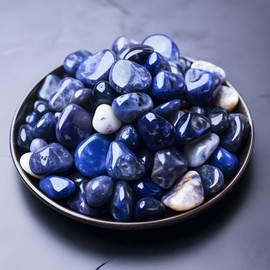 SigMntun Polished Sodalite Crystals - 72 Pcs, 0.5" 10 oz Handpicked Natural Tumbled Gemstones Rocks, Pebbles for Reiki, Chakra, Healing Home Decor