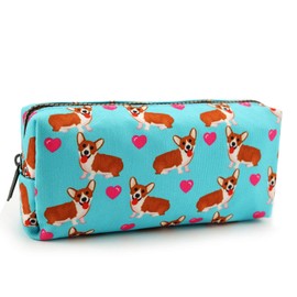 LParkin Corgi Dogs Students Super Large Capacity Canvas Pencil Case Pen Bag Pouch Stationary Case Makeup Cosmetic Bag (Blue)