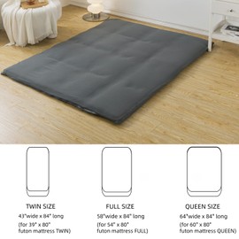 Arzocolia 100% Washed Cotton Futon Cover for Japanese Futon Floor Mattress with Zipper Twin Full Queen Machine Washable Super Soft (Dary Grey, Twin)