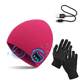 TAGVO Bluetooth V5.0 Beanie with Touchscreen Gloves Set, Unisex Winter Warm Knitted Wireless Bluetooth Headset Music Hat for Running Skiing Hiking, Tech Gifts for Men and Women