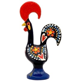 Galos 4 Inch Good Luck Portuguese Rooster Barcelos Metallic Figurine for Kitchen Decor (Black), 4 Inch Tall