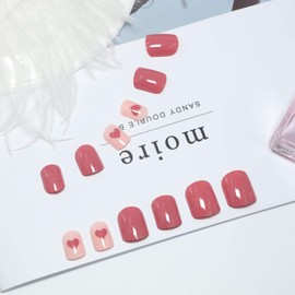 Cimenexe Square Press on Nails Pink False Nails Pattern Artificial Fingernails Short Fingernails Full Cover Acrylic Nails Shiny False Nails for Women and Girls Pack of 24