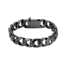 shajwo Cremation Urn Bracelet for Human Ashes for Men,Cuban Link Bracelet Cremation Jewelry for Ashes Urn Keepsake Memorial Ash Holder Bracelet,Black 24cm