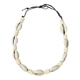 BlueRica Cowrie Shells on Black Cord Beach Style Choker Necklace (White Shell Beads)