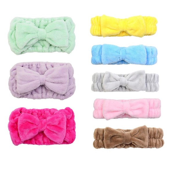 Simnice 8 Pack Microfiber Bowtie Headbands Facial Makeup Headband（Wide & Narrow） Spa Yoga Sports Shower Adjustable Elastic Cosmetic Bowknot Hair Band for Girls and Women