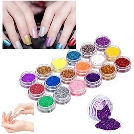 DIP Your Tips 18 Colors Nail Art Glitter POTS Powder Dust Gel Acrylic Powder, Nail Artist Glitter, Includes Wipe Sheet