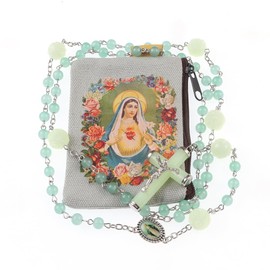 WHLHMK Rosary Beads Catholic for Women With Jewelry Bags, Acrylic beads Rosary Necklace with Sacred Heart of Mary Gift Bags, Anglican Prayer Beads Christian Gifts for Women Catholic Gifts