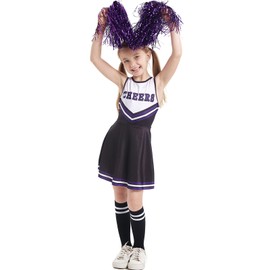 LOLANTA Teen Girls Zombie Cheerleader Costumes Dresses Cheerleading Outfit Cheer Uniform with Pom Poms (12-14, black)