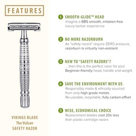 VIKINGS BLADE The Vulcan Safety Razor + 5 Swedish Platinum Super Blades + Carry Case