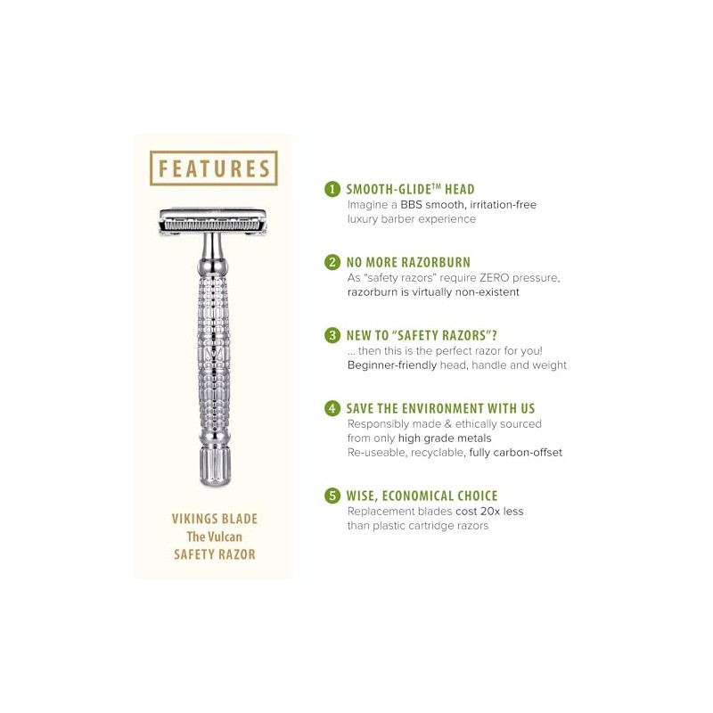 VIKINGS BLADE The Vulcan Safety Razor + 5 Swedish Platinum