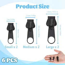 Alluring Zip Slider Replacement, Zip Repair Kit, Removable Zip Zipper Pull Fixer Zip for Clothes, Bag, Luggage, Bed Train (Black) (6 Pieces)