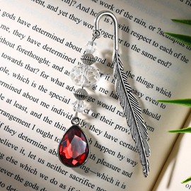 Pyotivol Vintage Bookmark Metal Feather Book Mark with Drop Natural Crystal Pendant Chain Book Marks for Reading Women, Men, Book Lovers, Girls and Teachers Bookmarks(July)
