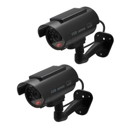Twilight Garage 2 Packs Dummy Camera Waterproof Bullet Simulated CCTV Fake Security Camera with Flashing Red LED Light & Warning Security Alert Sticker, Indoor Outdoor Use(Black)