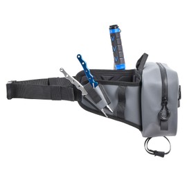 Xelfly Waterproof Fishing Waist Bag with Rod Holder, Padded Waist Straps & Gear Loops - Submersible Zipper, Rugged Top Handle, Adjustable Attachments (Gray)