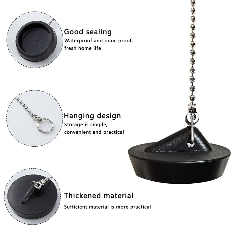 Pack of 2 Rubber Drain Plugs, Sink Plugs, Kitchen Bathroom