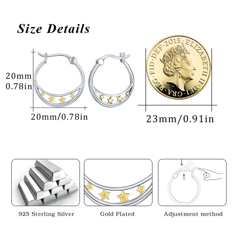 Cute Moon Star Earrings 925 Sterling Silver Plated Cubic Zirconia