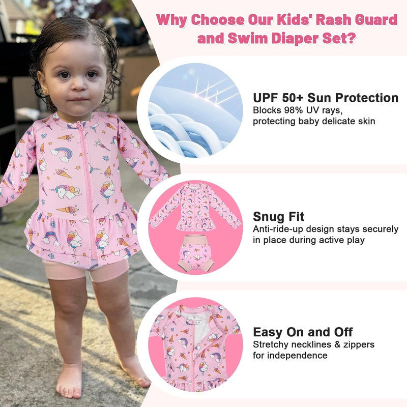 MOEMOE BABY Bade-Set, Zweiteilig Badeanzug Baby Mädchen, UV-Schutz Rash-Guard-Set, Badebekleidung