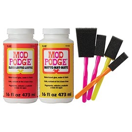 Mod Podge Complete Decoupage Kit-Two 16oz Bottles Waterbase Sealer/Glue (Matte Gloss Finish) with 4-pk Foam Brush Set, Clear & CS11302 Waterbase Sealer, Glue and Finish, 16 oz, Matte