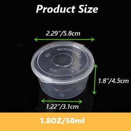 qisheng 50pcs Plastic Containers with Lids Food Containers Reusable Round Storage Containers Sauce Pots Small Deli Pot Leakproof for Sauce Chutney Ketchup Salads - 2Oz
