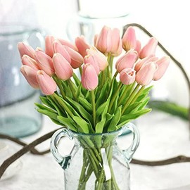 Bringsine Premium Artificial Flowers Mini Tulips Bouquet Plants for Wedding Room Hotel Party Event Christmas Home Decoration Pink Set of 20