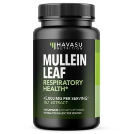 Mullein Leaf Capsules for Respiratory Health - 5000mg Extract 10:1 for Lung Support and Immune Function - 180 Count - Vegan, Non-GMO Capsules - Herbal Supplement for Daily Wellness - 6 Month Supply