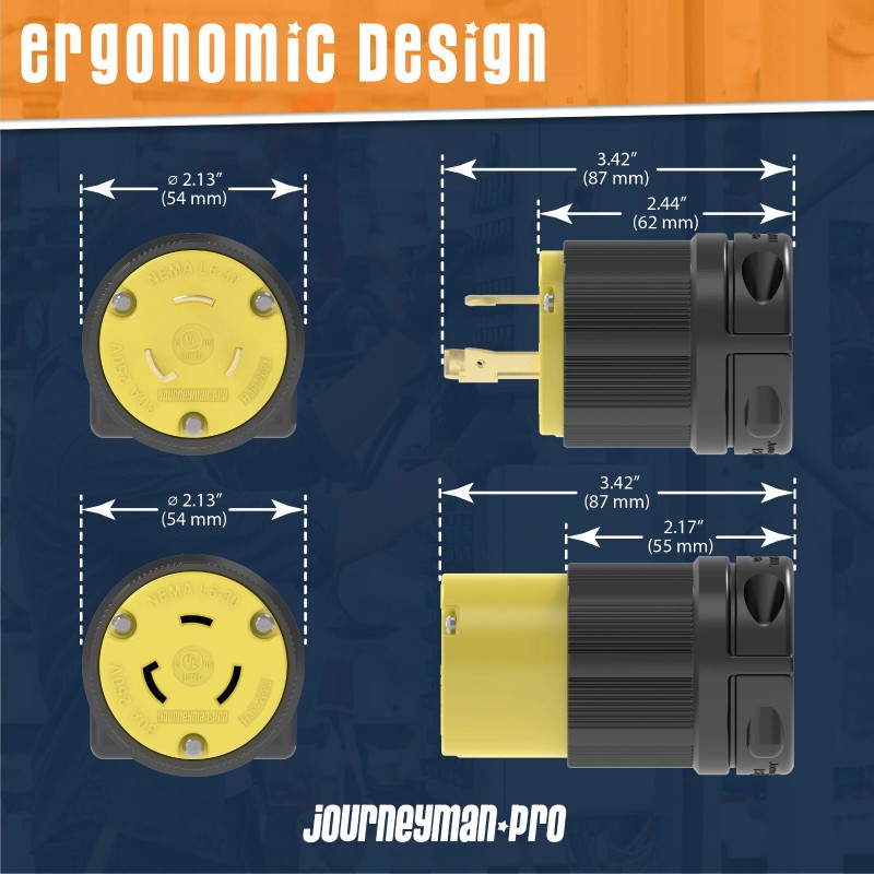 Journeyman-Pro NEMA L6-30P Pair Plug 30A 250V Locking Male Female