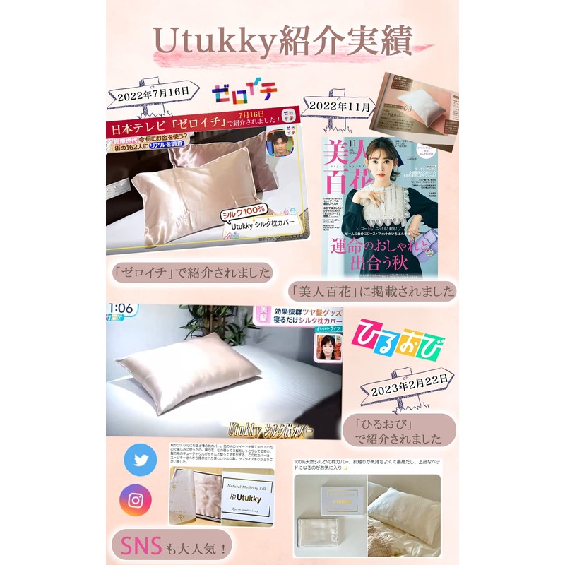 Utukky Silk Pillowcase, 100% Silk on One Side, Tencel, 16.9"