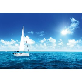 Laeacco 7x5ft Sailboat Backdrop Blue Waved Ocean White Sailing Ship Photography Background for Nautical Themed Birthday Wedding Bridal Shower Party Decor Ocean Travel Portrait Photo Booth Props