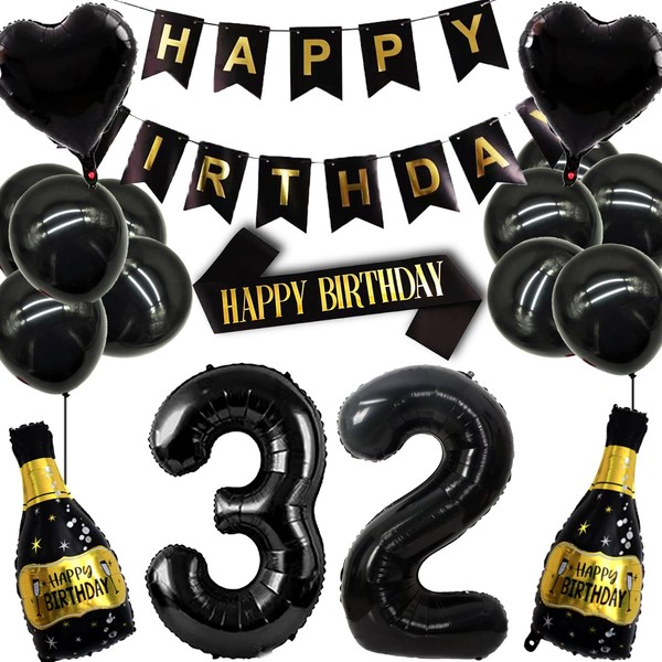 Juego de decoración de cumpleaños 32 para mujeres y hombres,