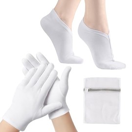 Juego de 12 pares de guantes y calcetines hidratantes de algodón (1 bolsa de lavado incluida), loción para manos secas, tratamiento de spa, tratamient