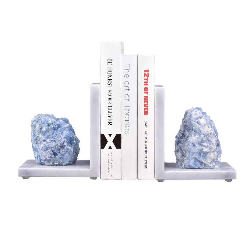 AMOYSTONE Natural Marble Bookends Heavy Duty for Shelves, L-Shaped Decorative