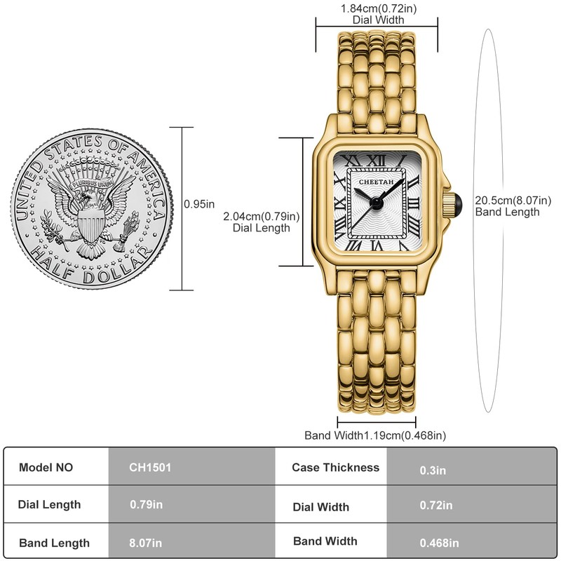 CHEETAH Watches for Women with Small Vintage Bracelet, Gold White