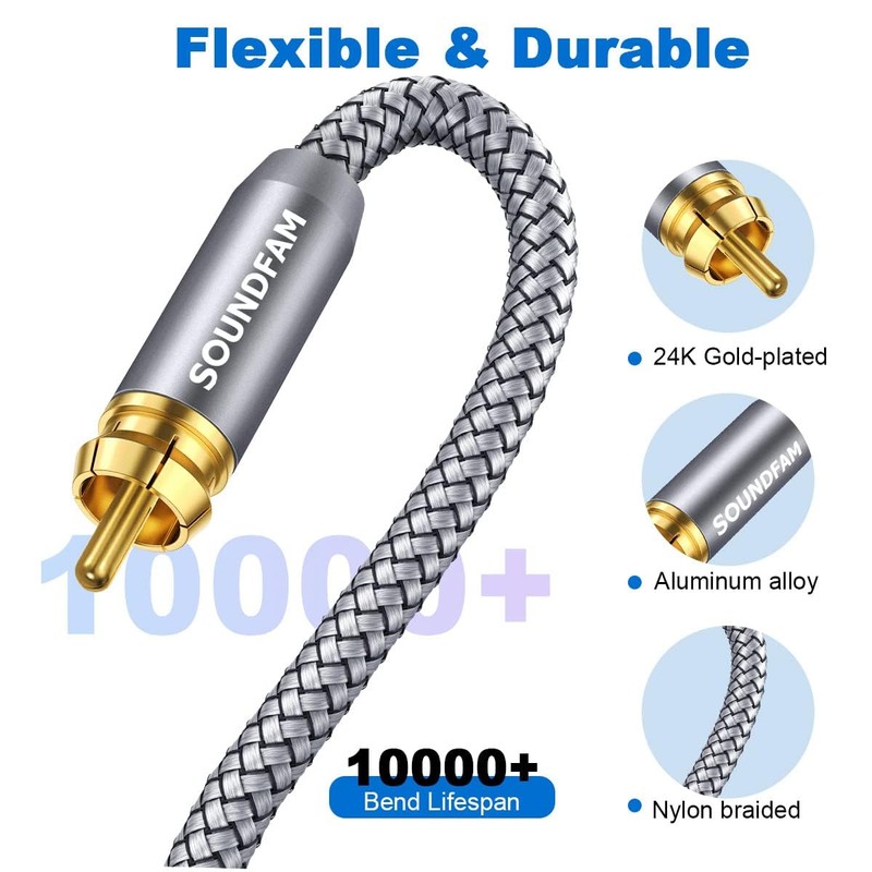 SOUNDFAM Premium Subwoofer RCA Cable - 8 m, Grey