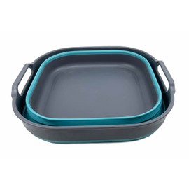 SAMMART 10L (2.64) Collapsible Plastic Dishpan - Foldable Washing Basin - Portable Dish Washing Tub - Space Saving Kitchen Storage Tray (Grey/Crystal Blue)